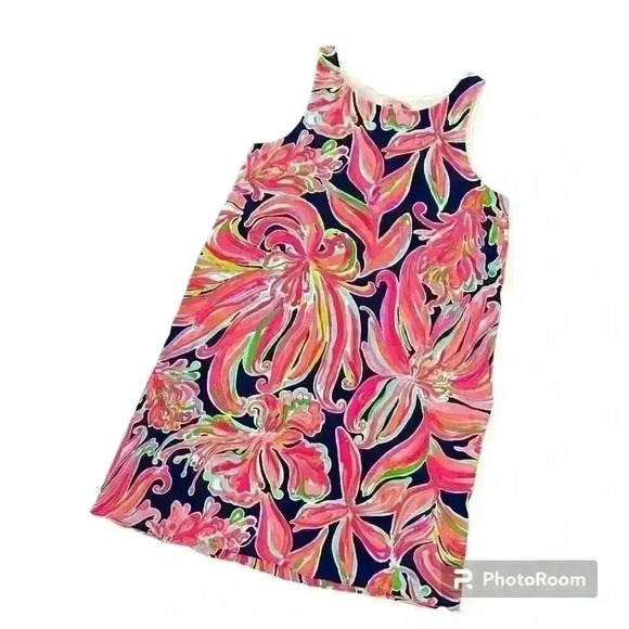 Lilly Pulitzer JACKIE SHIFT SILK DRESS Resort Navy Banana Flambe Size XS Resort - Picture 1 of 11